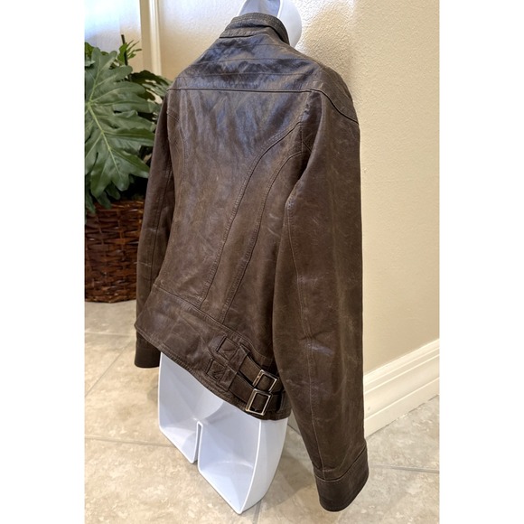VTG Vera Pelle Brown Leather Woman Sz 44 (S/M) Motorcycle Coat Lined Jacket - Picture 4 of 11